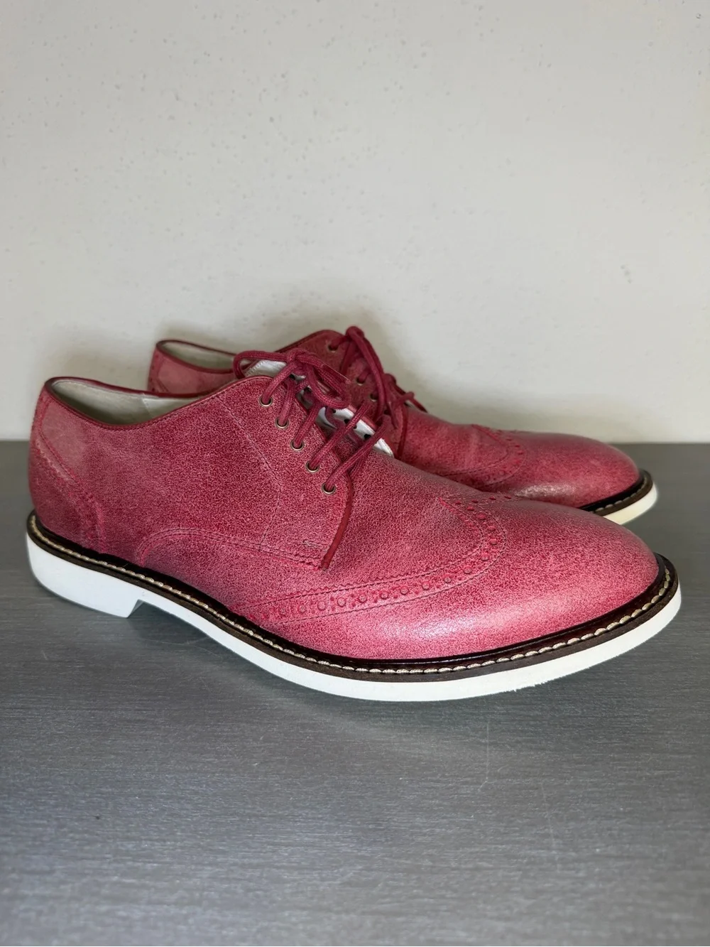 Cole Haan Men’s 10M Red Leather Wingtip Oxford Dress Shoes Brogue Formal